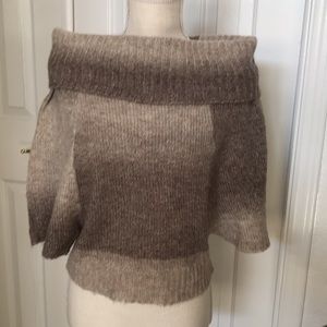 Over the shoulder neck sweater in tan and brown